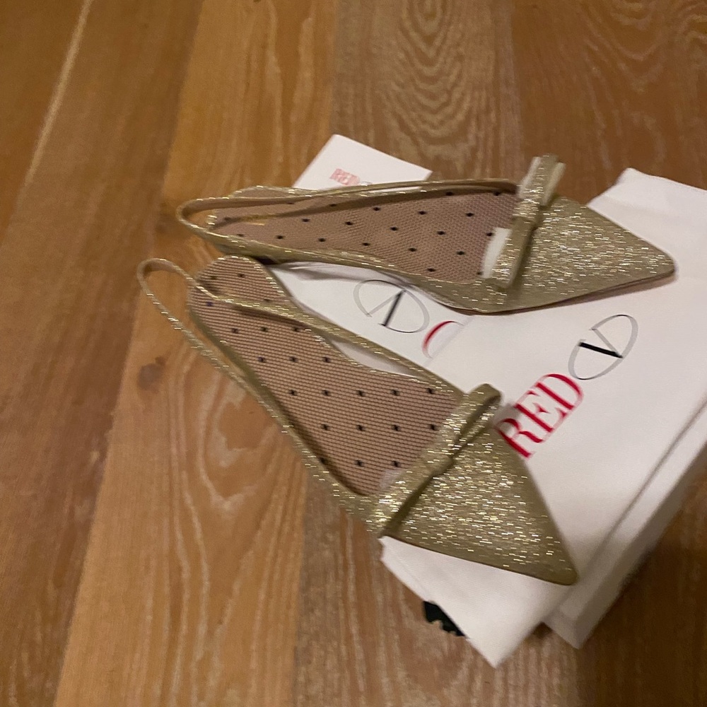 RED Valentino Gold Glitter Flats